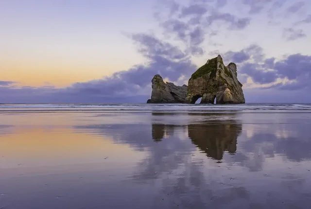 Archway Islands Reflection, Wharariki Beach, Golden Bay, New Zealand