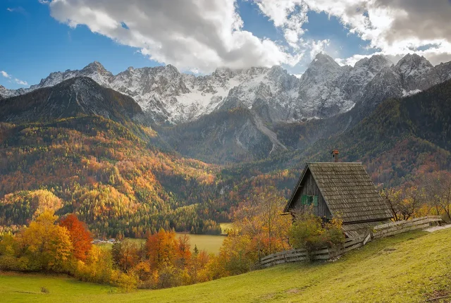Autumn Colours At Fairytale Cottage, Srednji Vrh Village Near Kranjska Gora, Slovenia