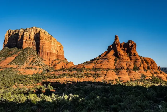 Bell And Courthouse Rocks At Sunset, Sedona, AZ, USA