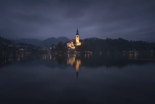 Blue hour, lake bled, slovenia