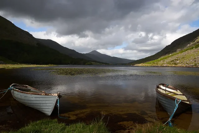 Boats and lake, black valley, co kerry, ireland