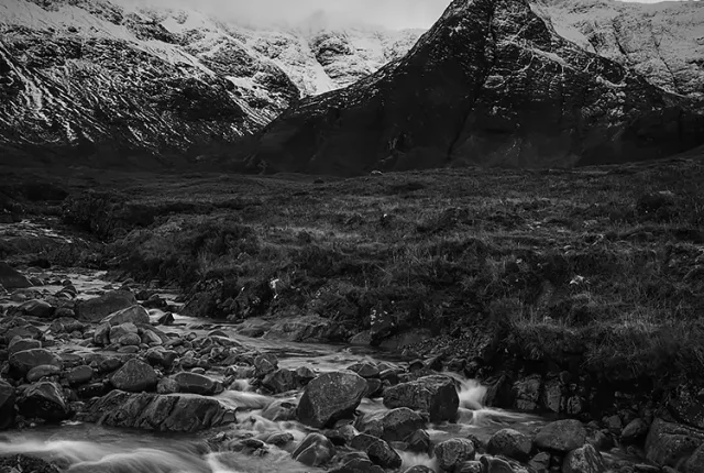 Brewing storm, fairy pools, cuillin hills, isle of skye, scotland
