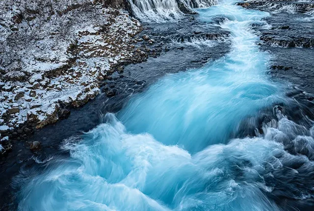 Bruarfoss waterfall at first light, laugarvatn, iceland