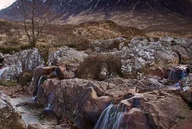 Buachaille etive mor waterfall, glen coe, scotland