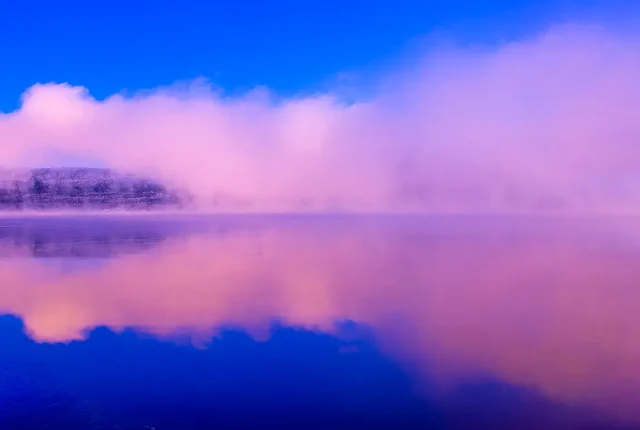 Colored fog, lake ouareau, st donat de montcalm, quebec, canada