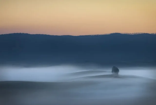 Dawn over tuscany, orciano pisano, pisa, italy