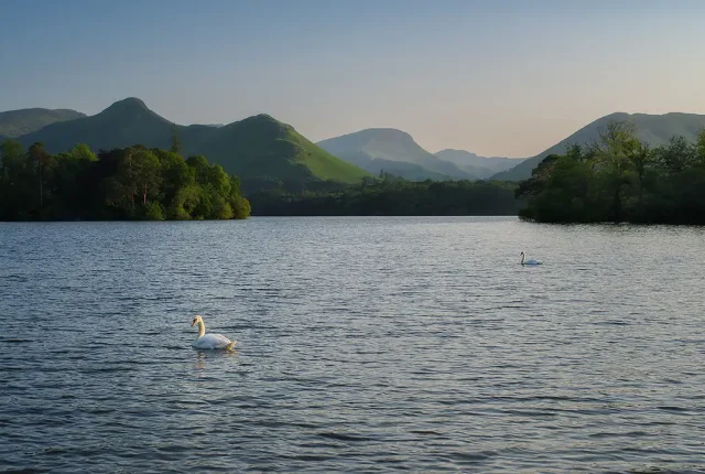 Dusk at derwentwater, keswick, cumbria, england