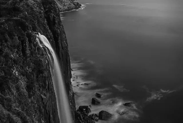 Evening swell, kilt rock waterfall, isle of skye, scotland