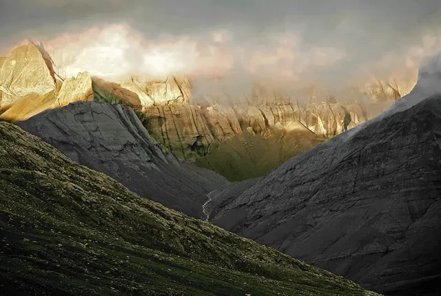 First light over himalayas, near mount kailash, tibet
