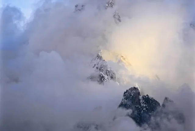 First snow on les drus, la flegere, chamonix, france