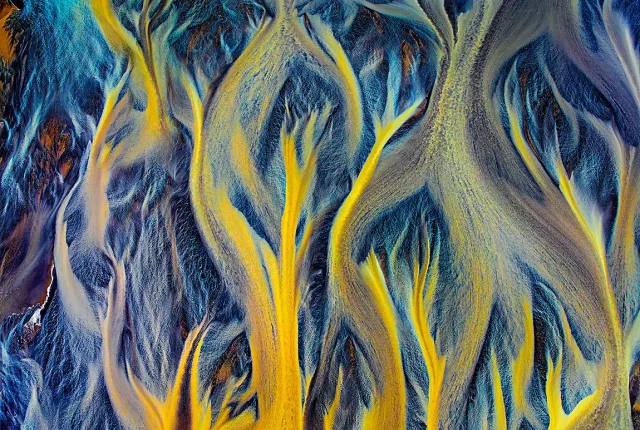 Flaming river braids, glacial river, south coast, iceland