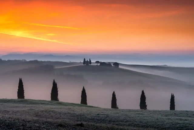 Foggy Sunrise, Madonna Di Vitaleta Chapel, San Quirico, Tuscany, Italy