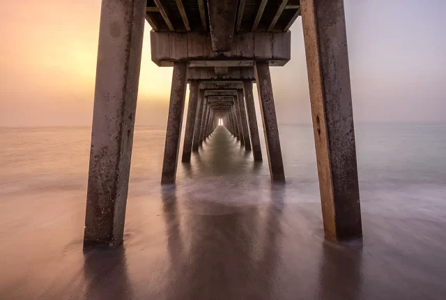 Foggy Sunset At The Venice Beach Pier, Florida, USA