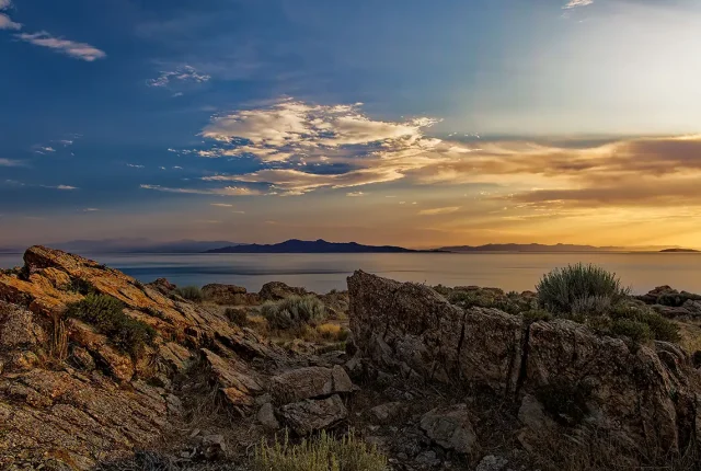 Gold and blue, antelope island, utah, usa