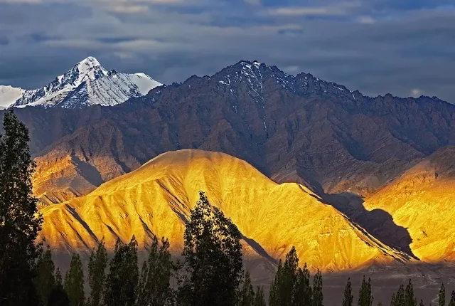 Golden hour over himalayas, ladakh, india
