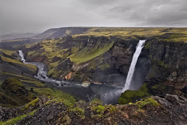 Haifoss under the rain, bjorsardalur valley, iceland