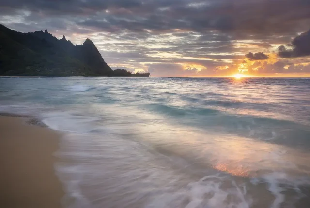 Hawaiian Sunset, Tunnels Beach, Kauai, Hawaii, USA