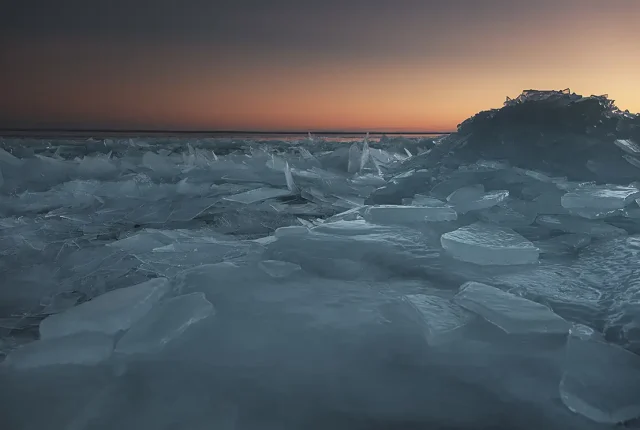 Ice Pile At Dusk, Lake Superior, Minnesota, USA