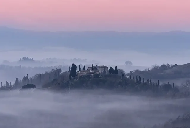 Misty lands of siena, crete senesi, tuscany, italy