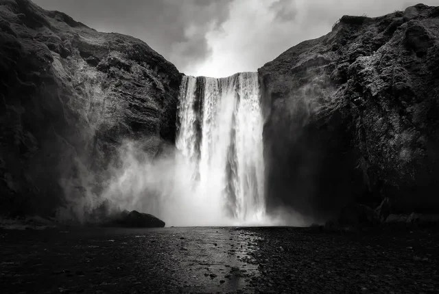Monochrome vision, skogafoss, iceland