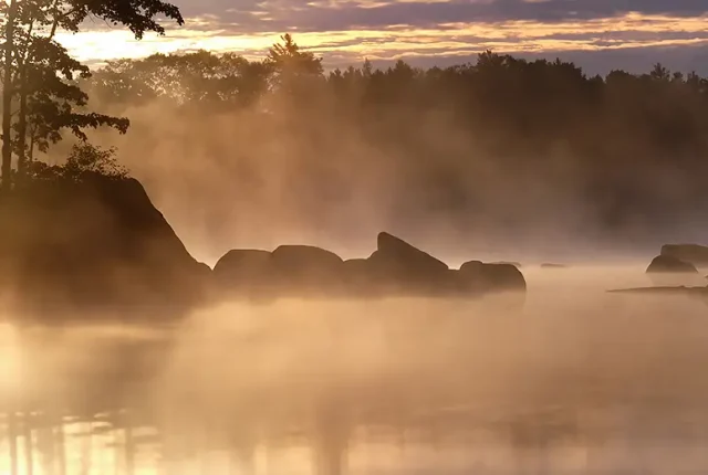 Morning mist on boot lake, south milford, nova scotia, canada