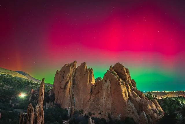 Northern Lights Over Colorado Springs, Garden Of The Gods Park, CO, USA