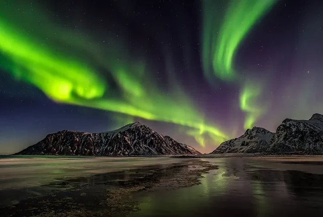 Northern Lights, Skagsanden Beach, Lofoten Islands, Norway copy