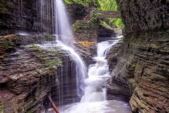Rainbow falls in watkins glen state park, new york, usa