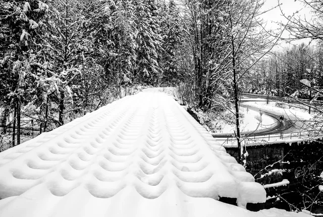 Snowdrifts Into Stillness, Haslam Creek, Vancouver Island, British Columbia, Canada copy