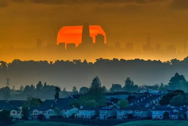 Sunset Alignment With Salesforce Tower, Dublin, California, USA