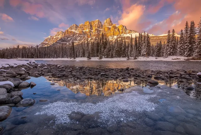 Sunset at the castle, banff national park, alberta, canada