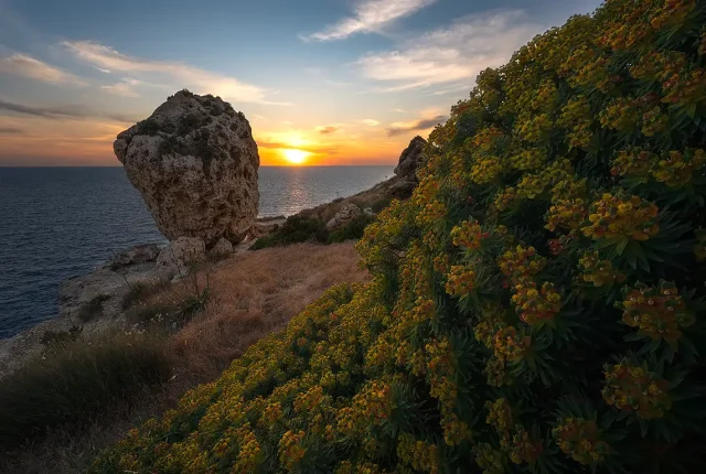 Sunset At Vjagru Cliffs, Rabat, Malta