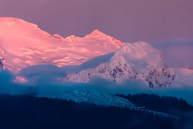 Sunset Light On Mount Baker, Skagit Wildlife Area, Edison, Washington, USA
