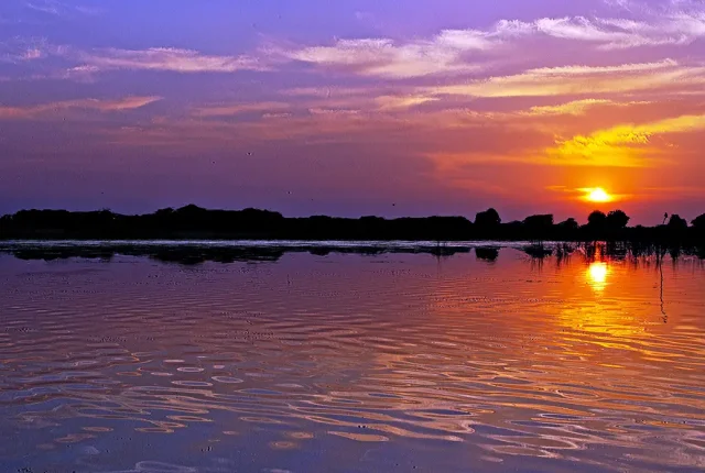 Sunset Over Lake, Nalsarovar Bird Sanctuary, Ahmedabad, Gujarat, India