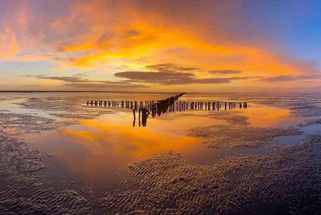 Sunset Over Waddencoast Near Westernieland, Netherlands