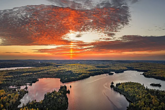 Sunset Sun Pilar, Cascade Lake, Northern Minnesota, USA