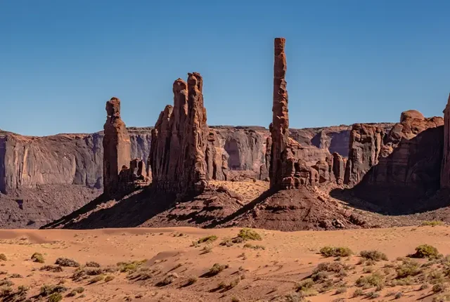 Totem Pole And Yei Bi Chei, Monument Valley Navajo Tribal Park, Arizona, USA