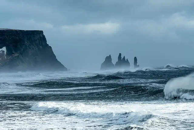 Towards vik from dyrholaey cliffs, iceland