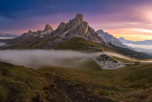 When light met mist, passo giau, dolomites, italy