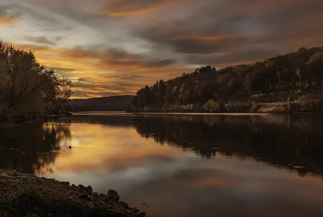 Wisconsin river sunrise, lone rock, richland county, wi, usa